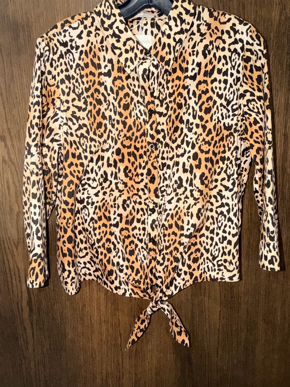 Chicos Women’s Leopard Tie-Front Button-Up Blouse Tan/Black Size .5 Small